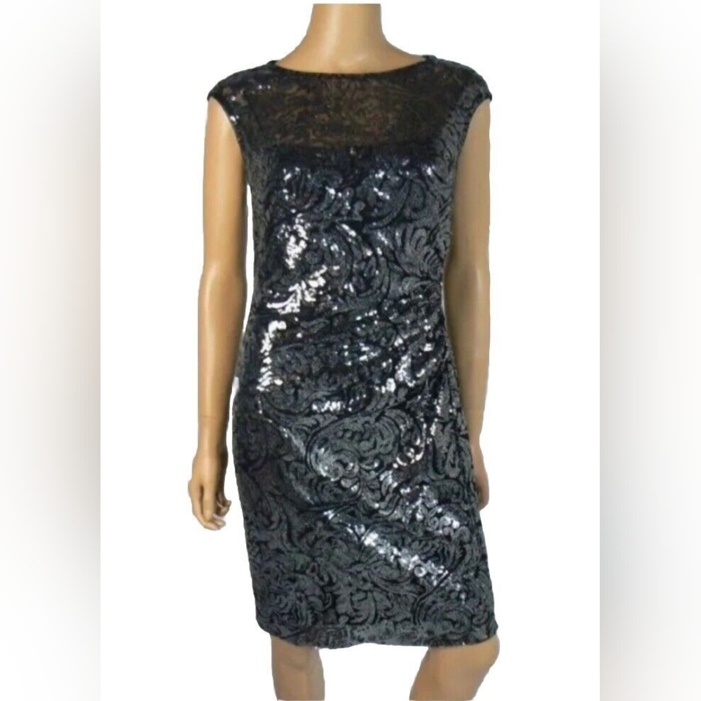 RALPH LAUREN black sequin cocktail dress 10